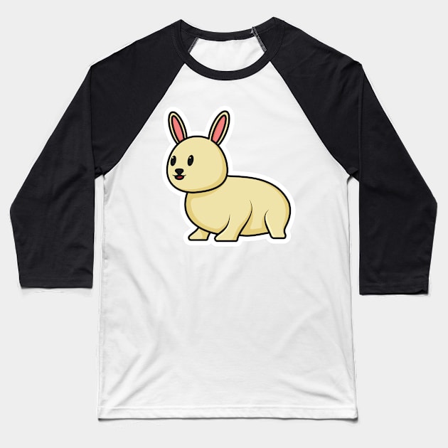 Cute Baby Rabbit Sitting Cartoon Sticker vector illustration. Animal nature icon concept. Funny furry white hares, Easter bunnies sitting sticker vector design with shadow. Baseball T-Shirt by AlviStudio